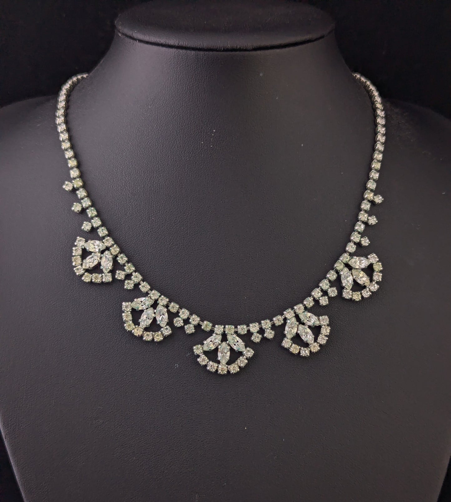 Vintage Art Deco paste fringe bib necklace, Fan shape