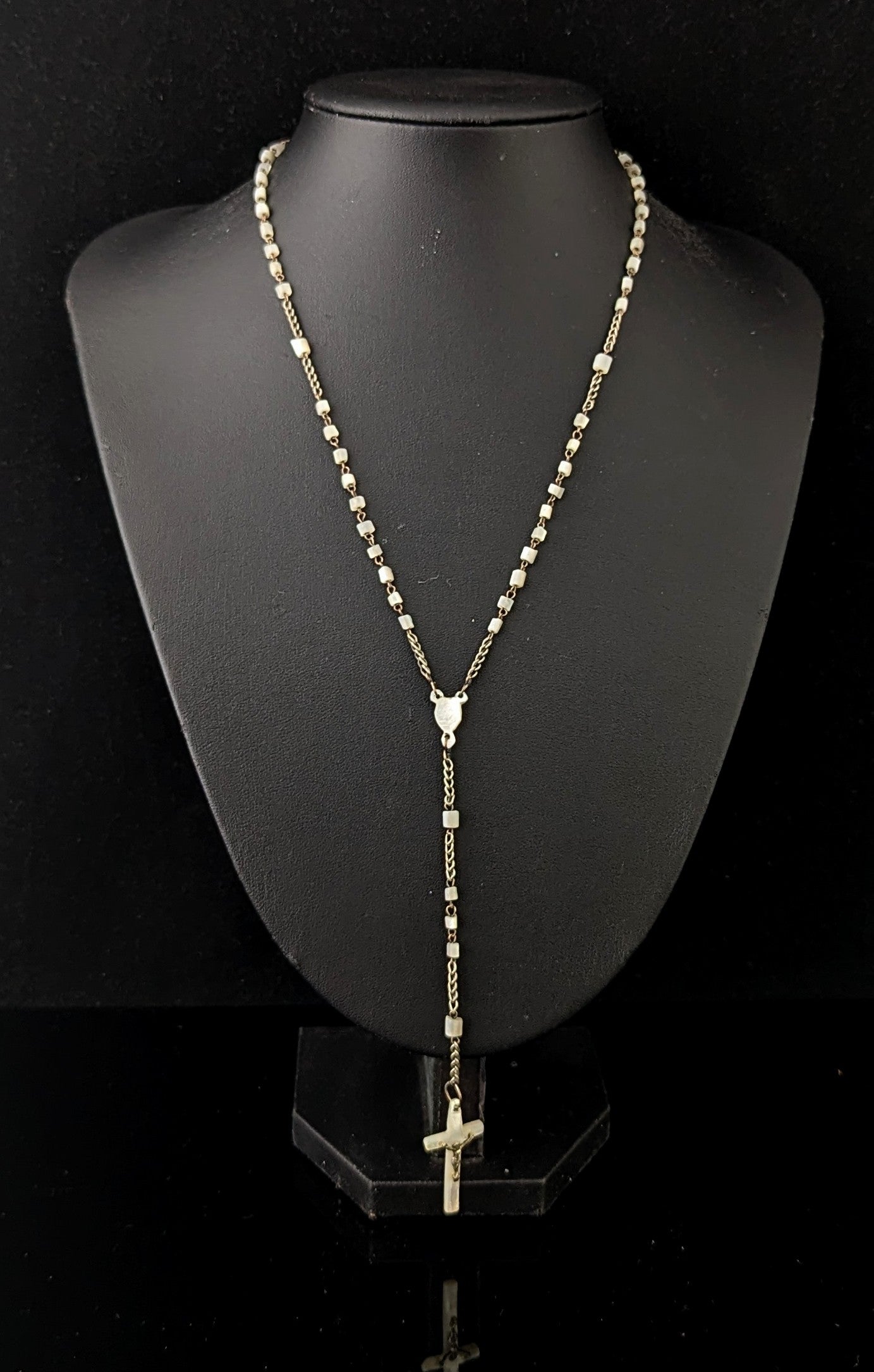 Antique Mother of Pearl Rosary bead necklace, INRI