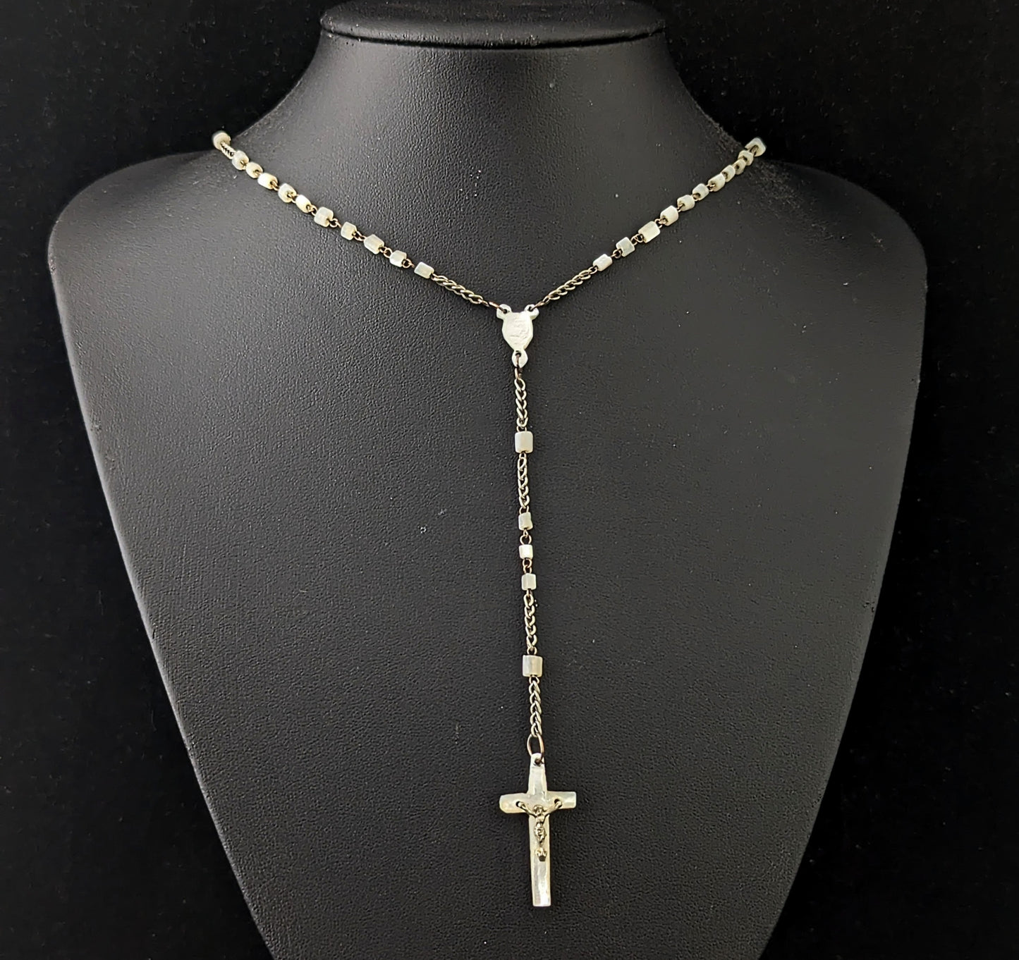 Antique Mother of Pearl Rosary bead necklace, INRI