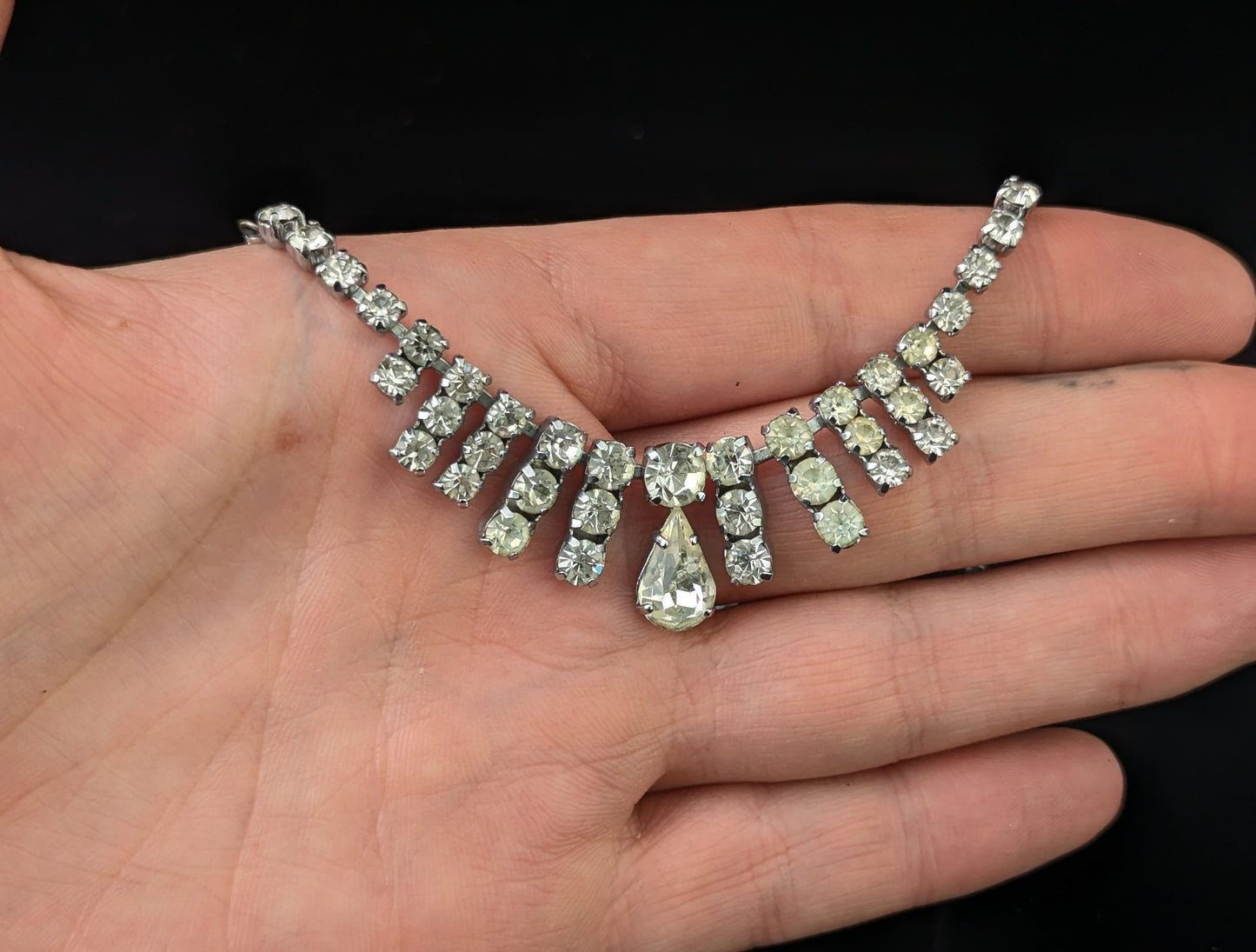 Vintage paste fringe drop necklace