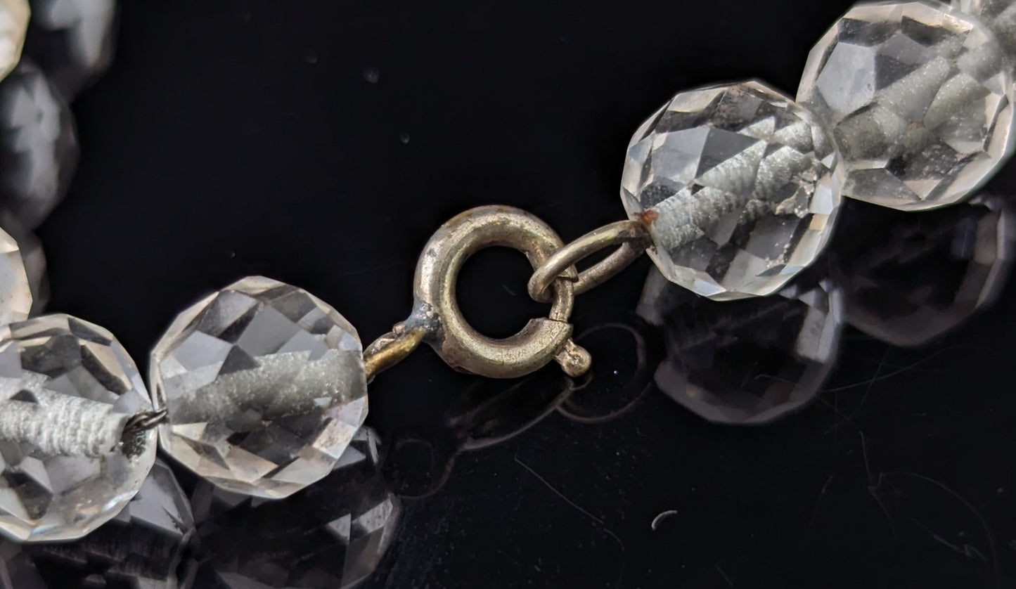 Antique Art Deco rock crystal faceted bead necklace