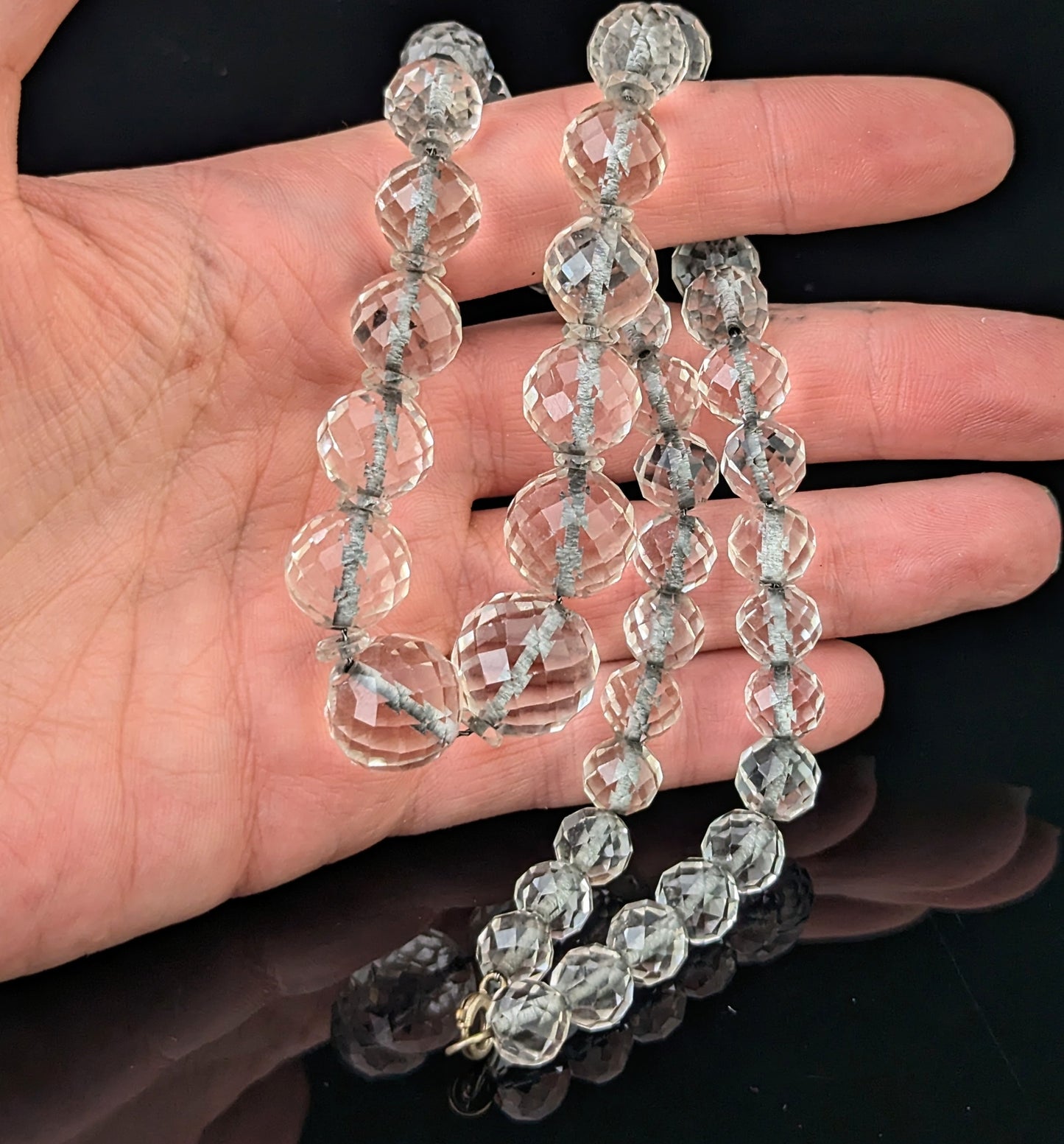 Antique Art Deco rock crystal faceted bead necklace
