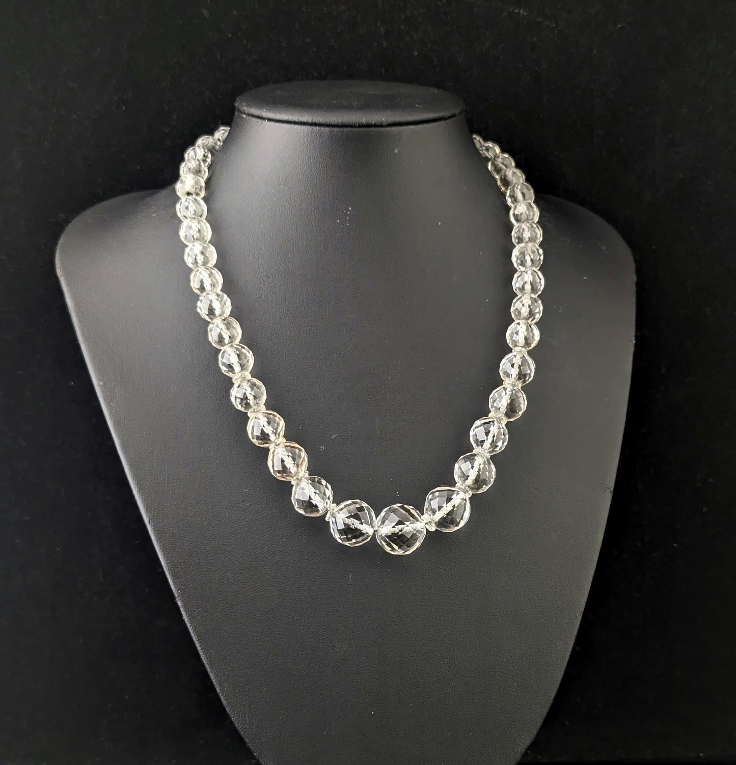 Antique Art Deco rock crystal faceted bead necklace