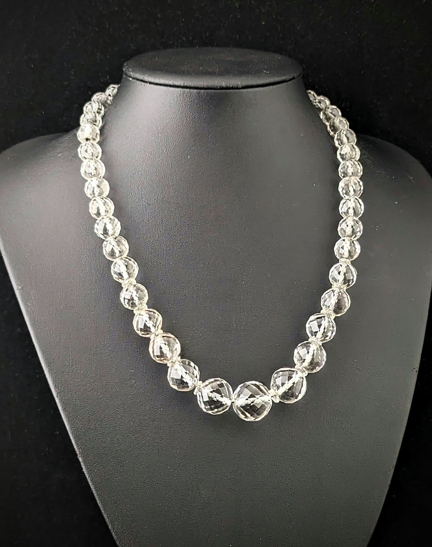 Antique Art Deco rock crystal faceted bead necklace