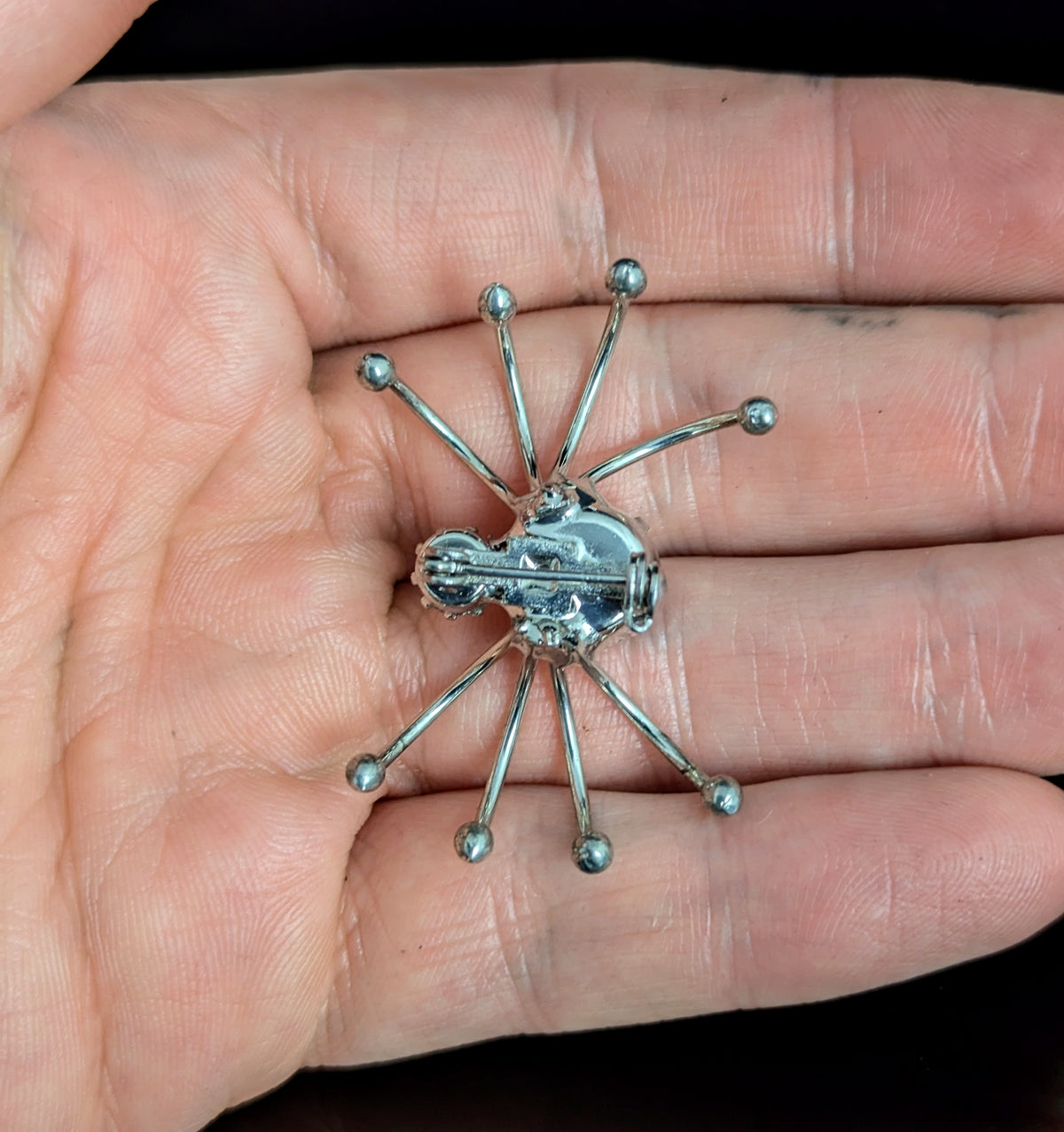 Vintage spider brooch, silver tone, sparkly diamante