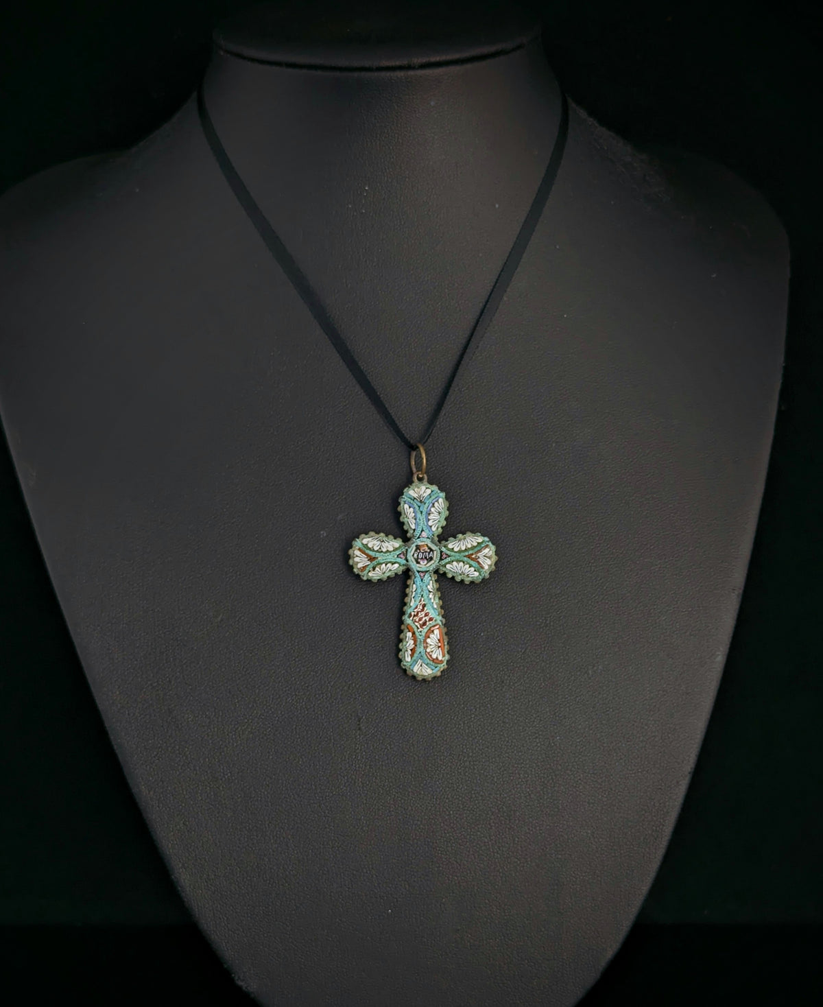 Antique Micro mosaic crucifix pendant, Italian Cross, Roma