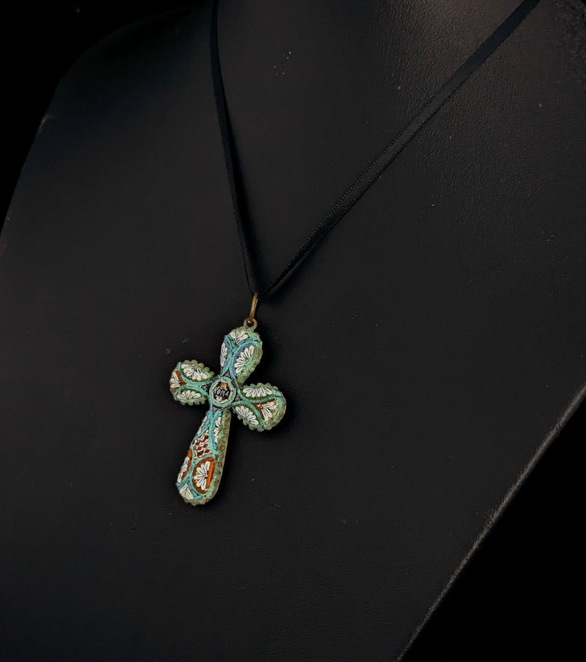 Antique Micro mosaic crucifix pendant, Italian Cross, Roma