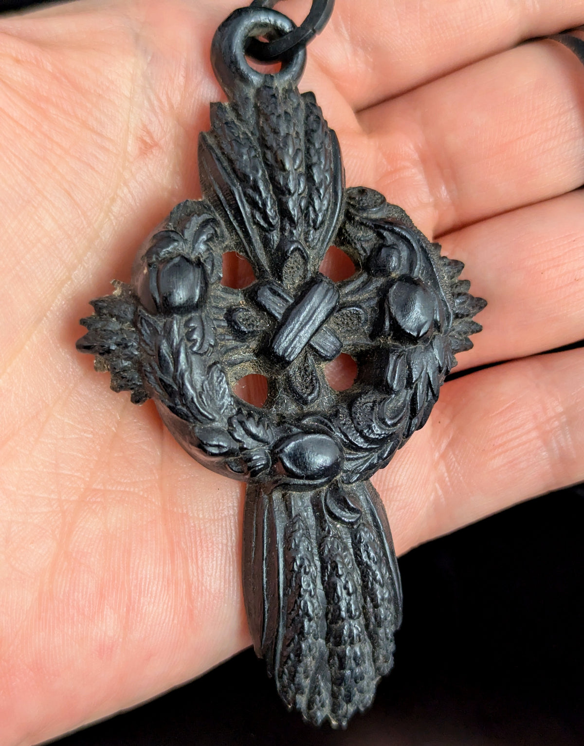 Antique Victorian mourning Cross pendant, Bog oak