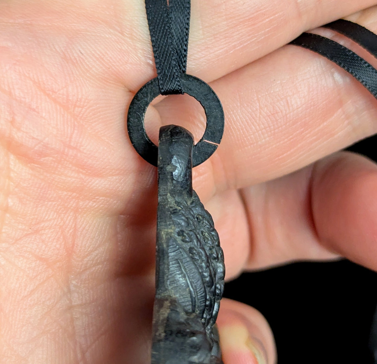 Antique Victorian mourning Cross pendant, Bog oak