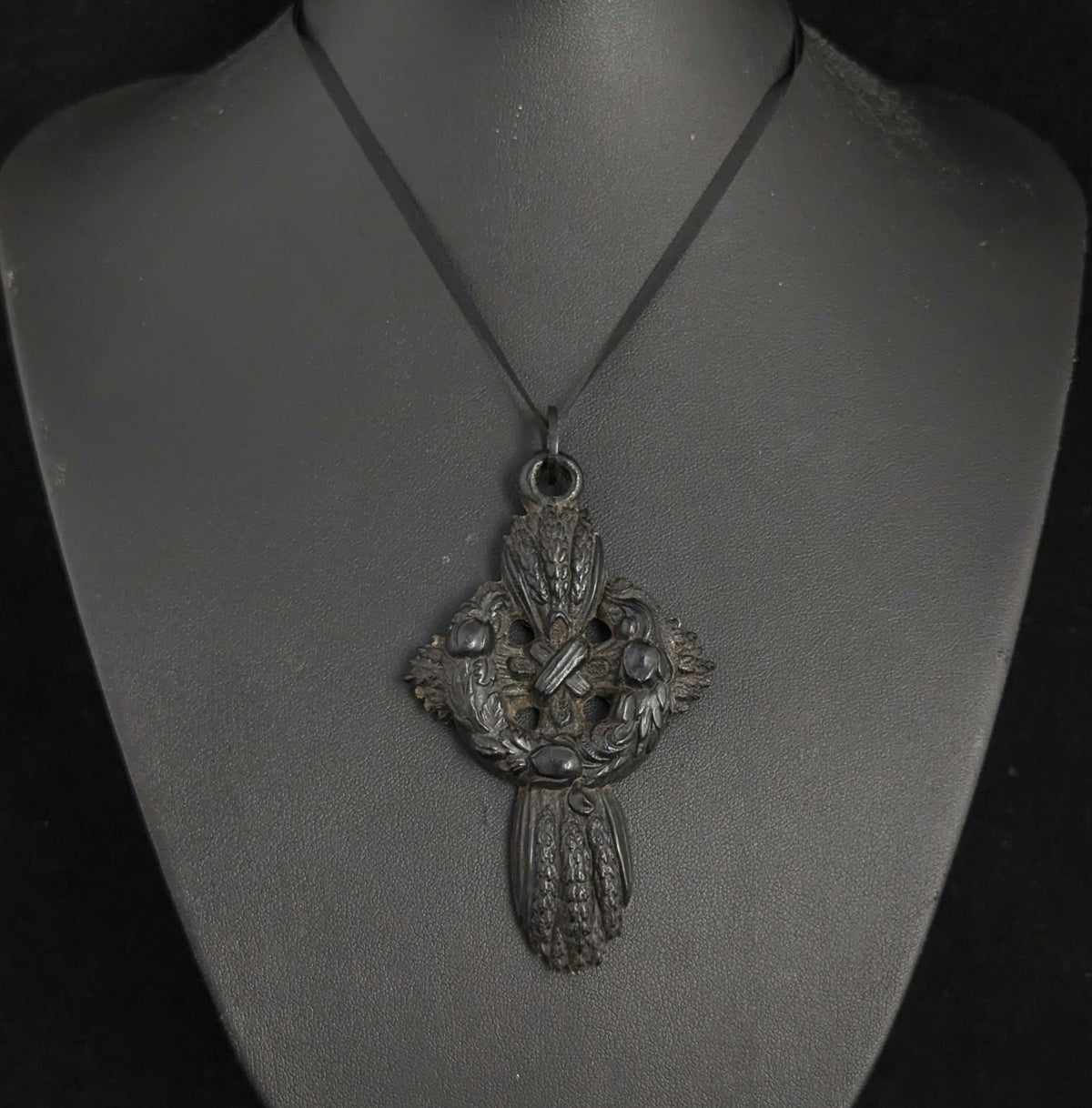Antique Victorian mourning Cross pendant, Bog oak