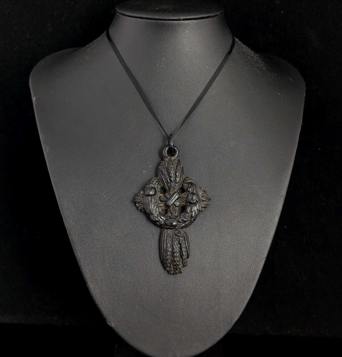 Antique Victorian mourning Cross pendant, Bog oak