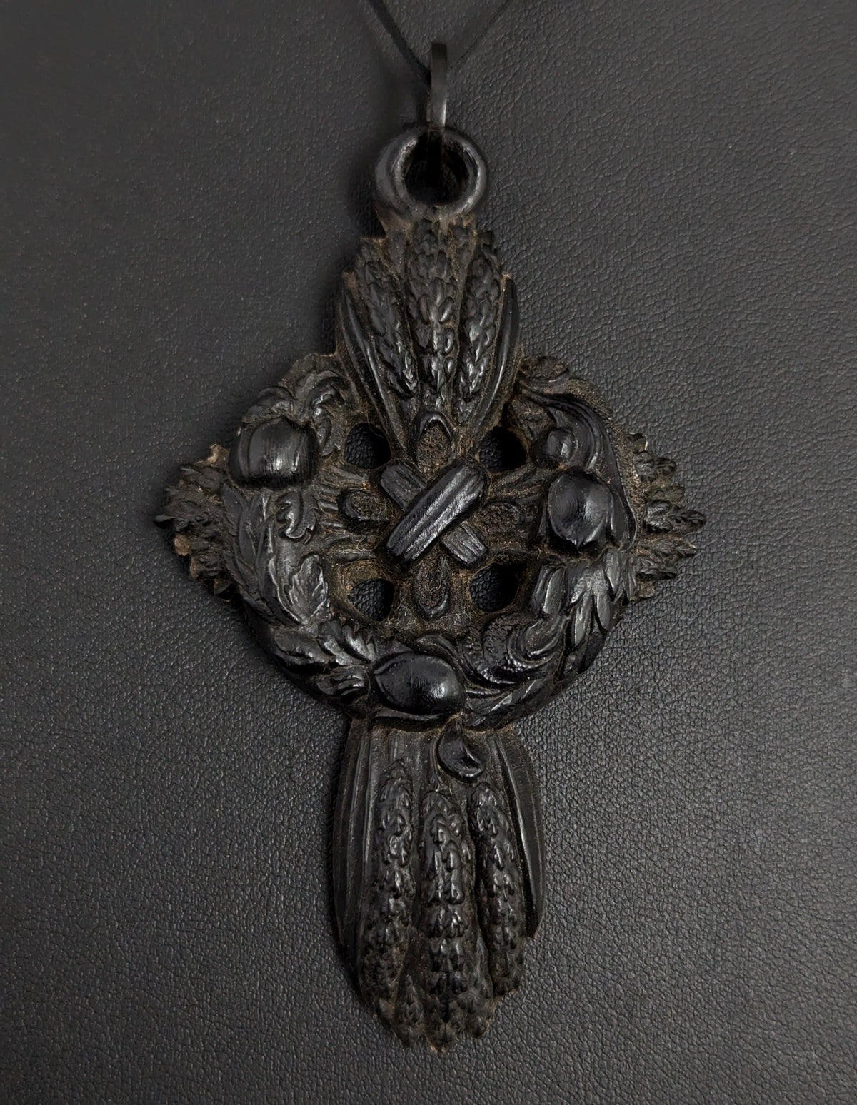 Antique Victorian mourning Cross pendant, Bog oak