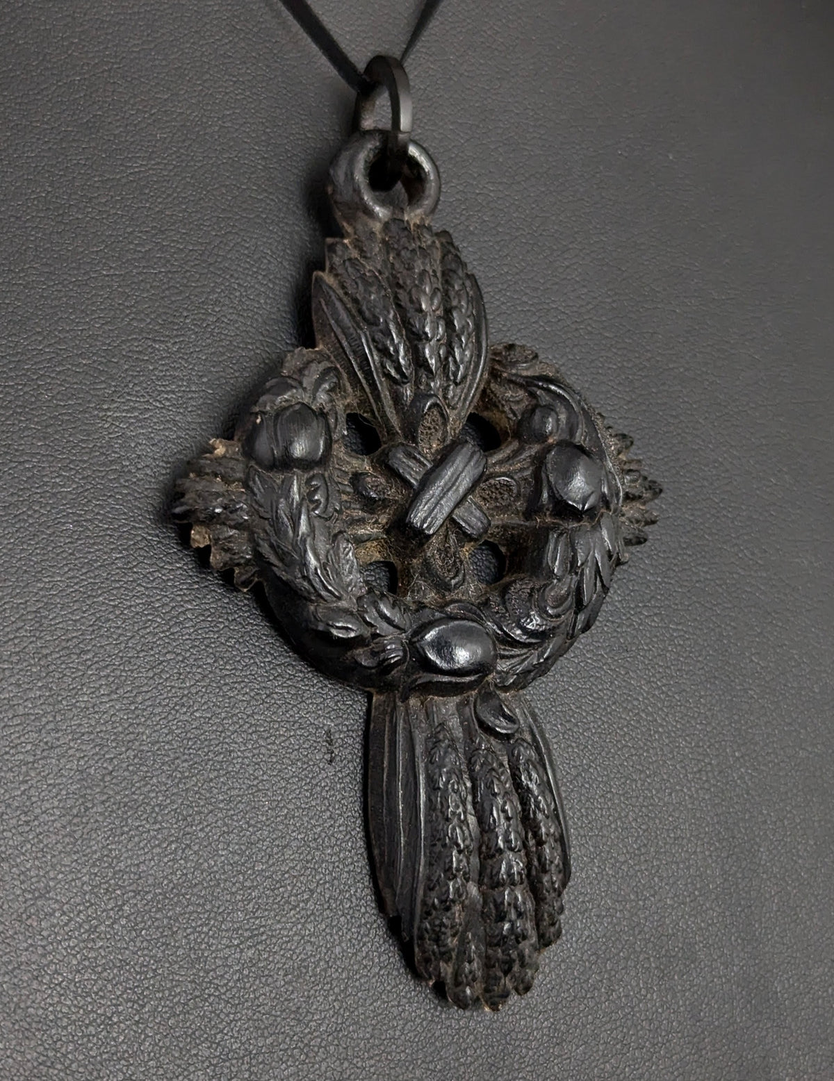 Antique Victorian mourning Cross pendant, Bog oak