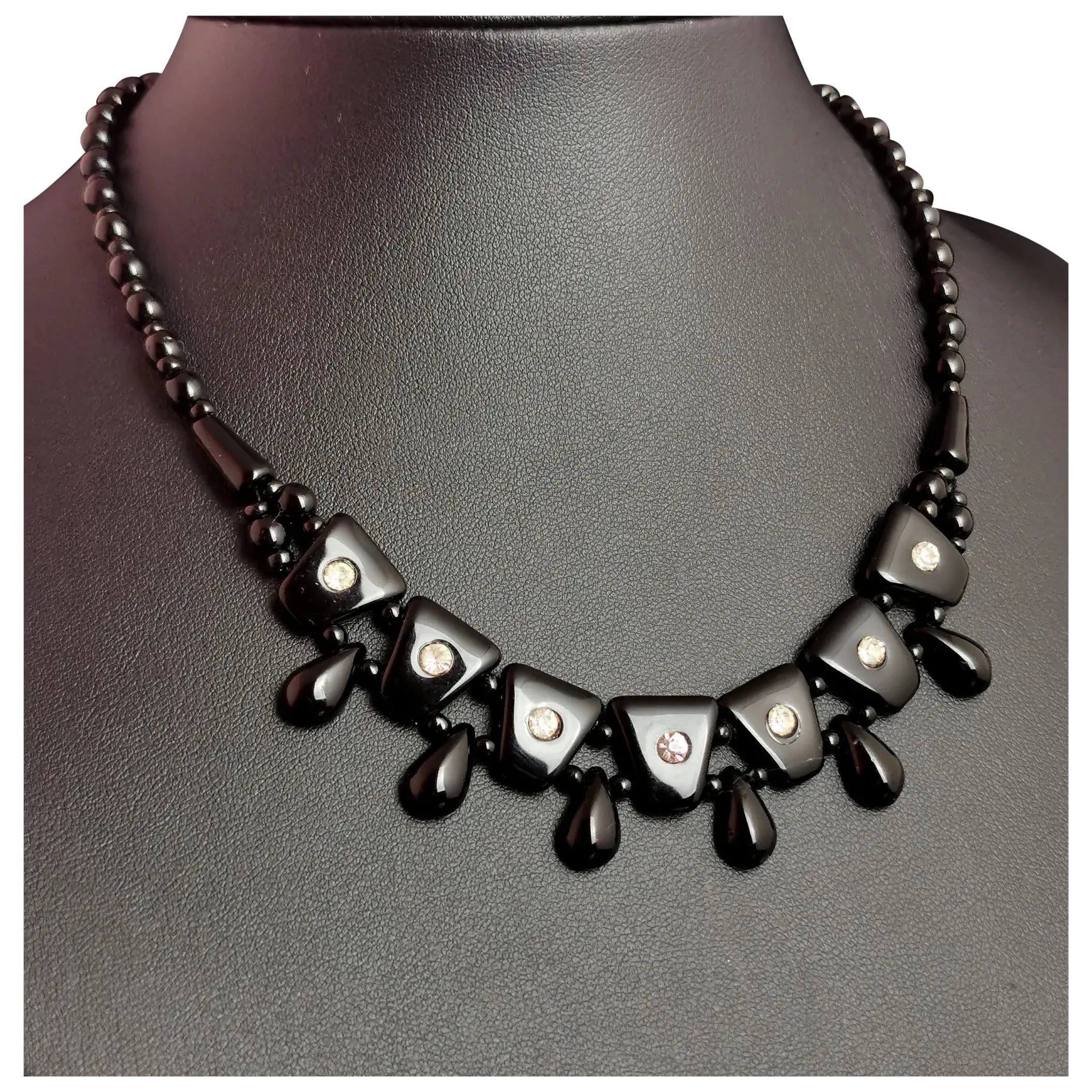 Vintage Costume Jewelry Black Jet Necklace | eBay