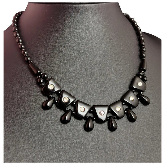 Vintage Art Deco style festoon necklace, French jet and paste