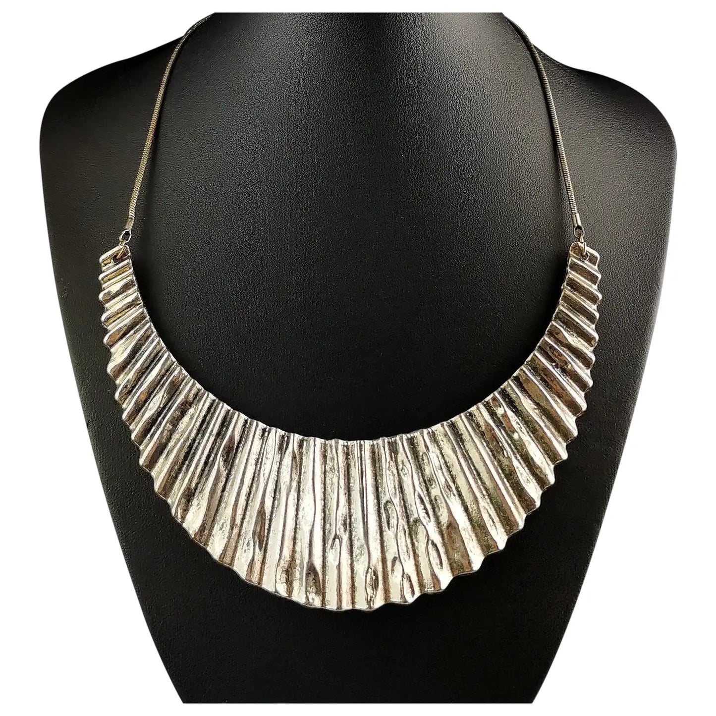 Vintage Brutalist style metal bib necklace