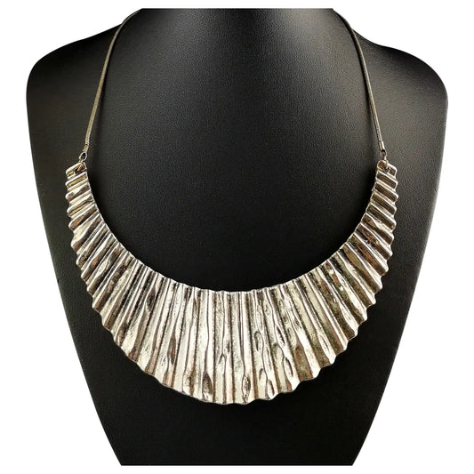Vintage Brutalist style metal bib necklace