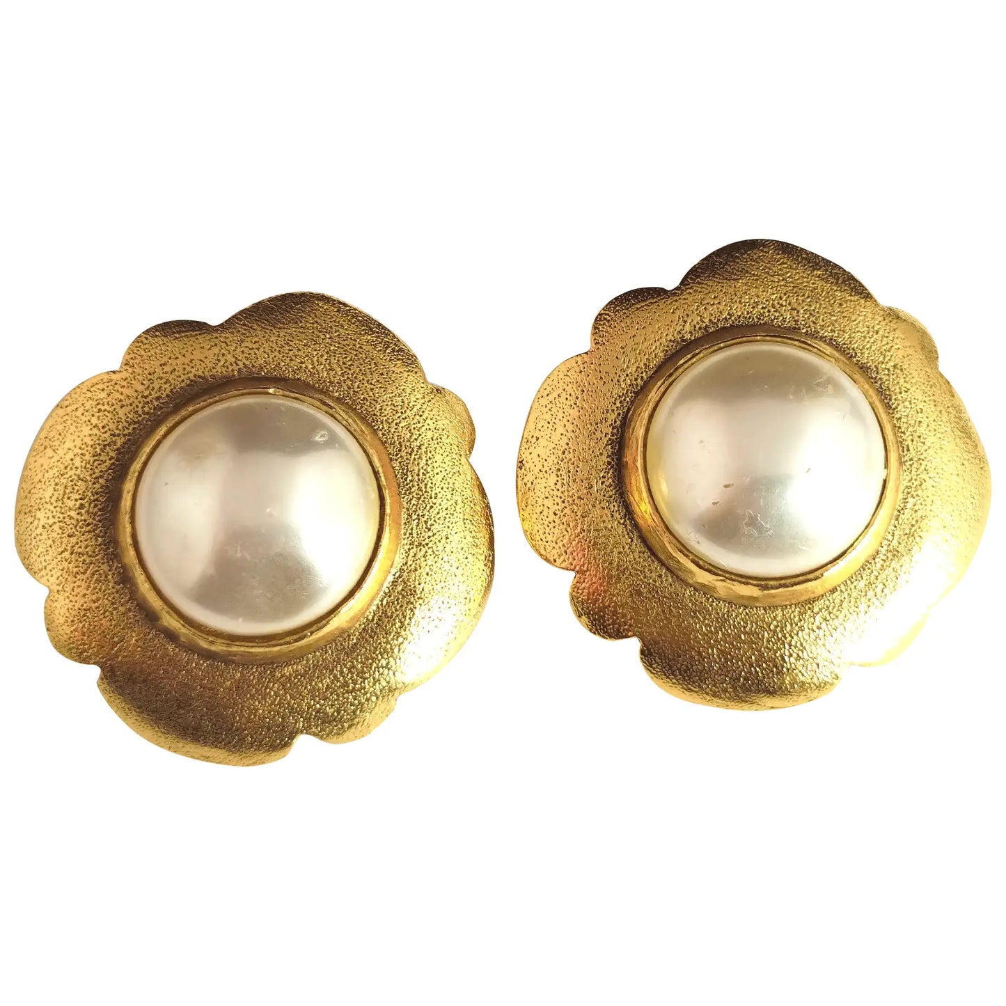 Vintage Chanel faux pearl clip on earrings, Gold tone, c1980s