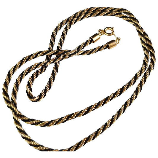 Vintage gold and black tone rope twist chain necklace