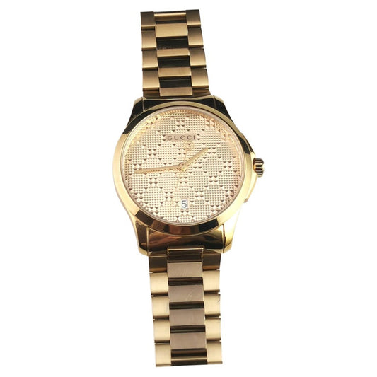 Gucci G-Timeless mens gold tone wristwatch, Boxed, 126.4