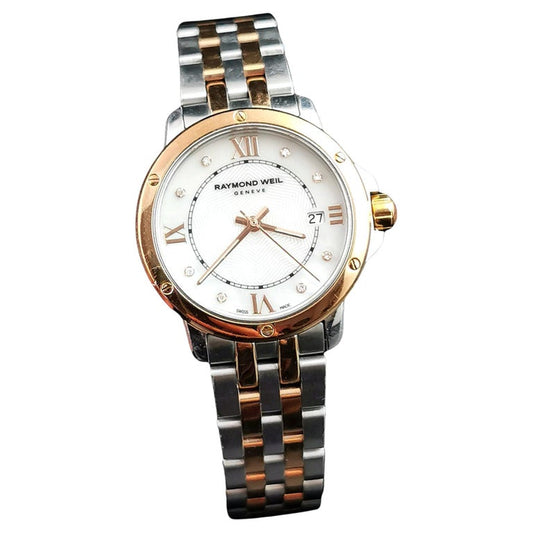 Raymond Weil ladies Maestro wristwatch, rose gold plate stainless steel bracelet watch, Diamond