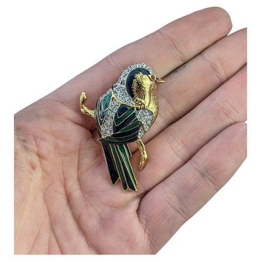 Vintage D'Orlan Bird brooch, enamelled and diamante