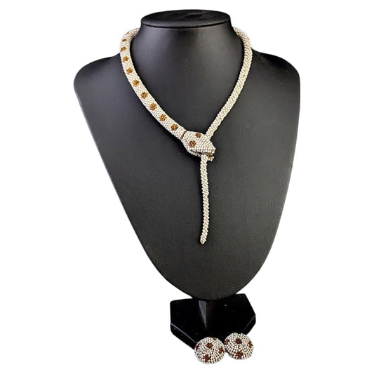Vintage Art Deco beaded snake necklace, earrings set
