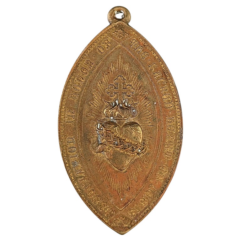 Antique Irish Sacred Heart Association bronze medallion pendant