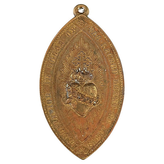 Antique Irish Sacred Heart Association bronze medallion pendant
