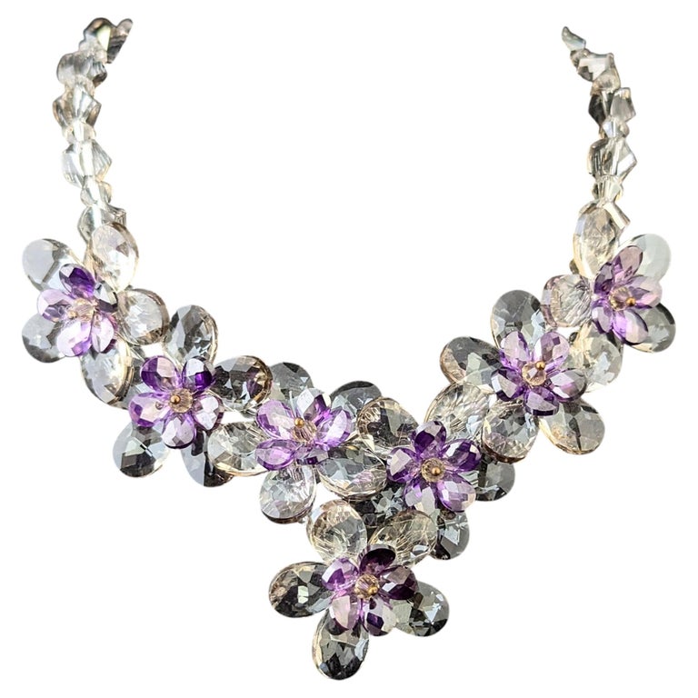 Vintage crystal flower necklace, choker, Butler and Wilson