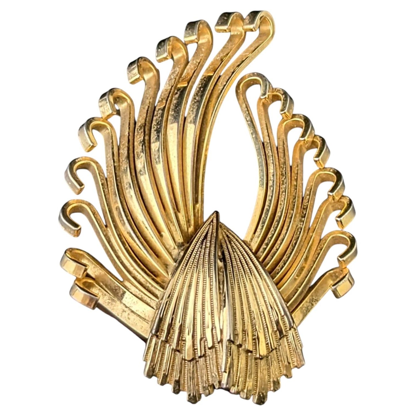 Vintage gold tone spray brooch, Kramer, Deco fan