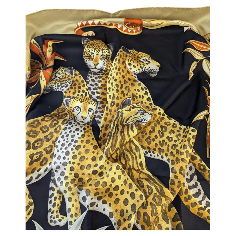 Vintage silk scarf, cheetah print, Salvatore Ferragamo