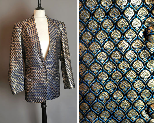 Vintage gold and blue Brocade blazer, Italian couture, c1970s