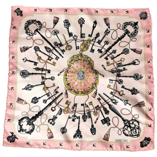 Hermes Silk scarf, Keys Les Cles, pink, Boxed