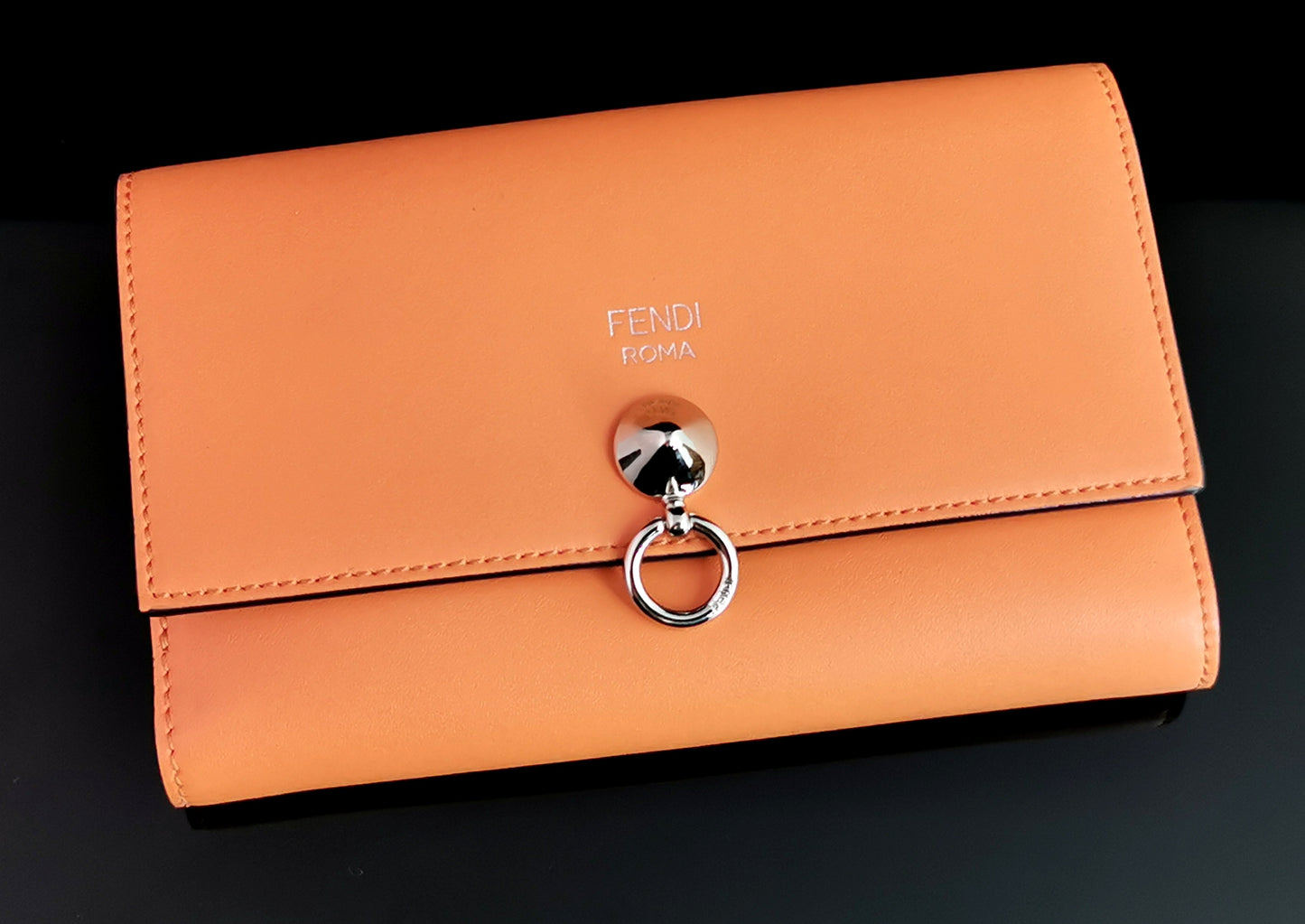 Fendi coral leather clutch purse, bi fold wallet, boxed