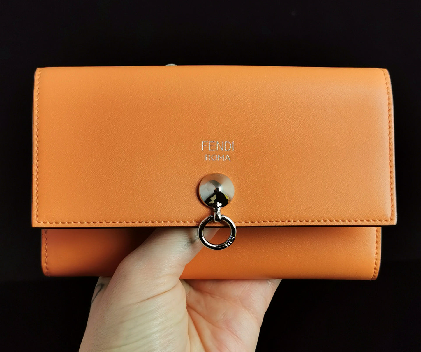 Fendi coral leather clutch purse, bi fold wallet, boxed
