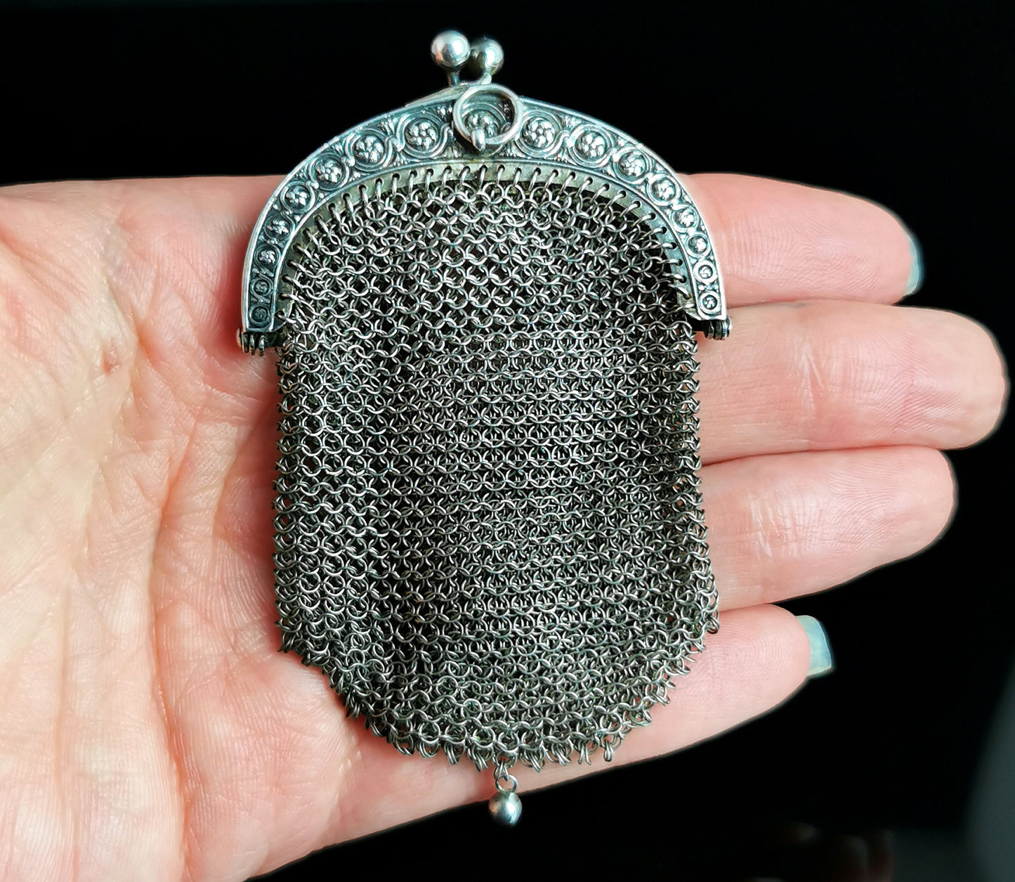 Antique silver chatelaine purse, coin purse
