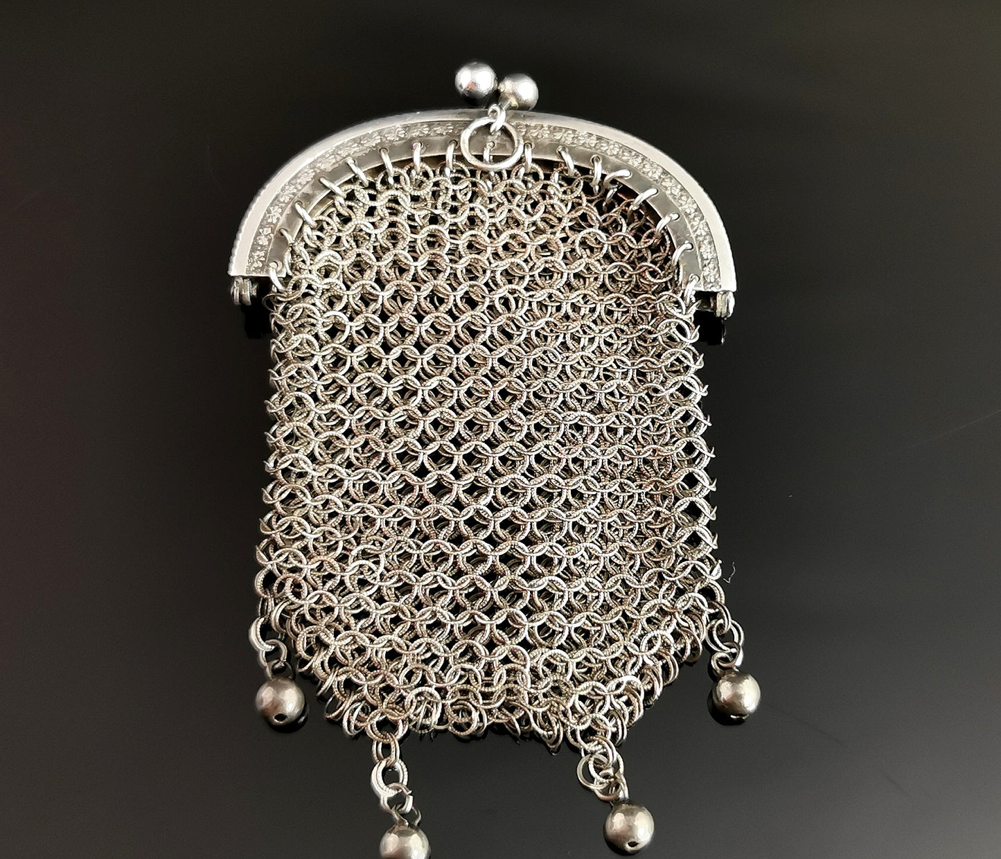 Antique French silver chatelaine purse, coin purse