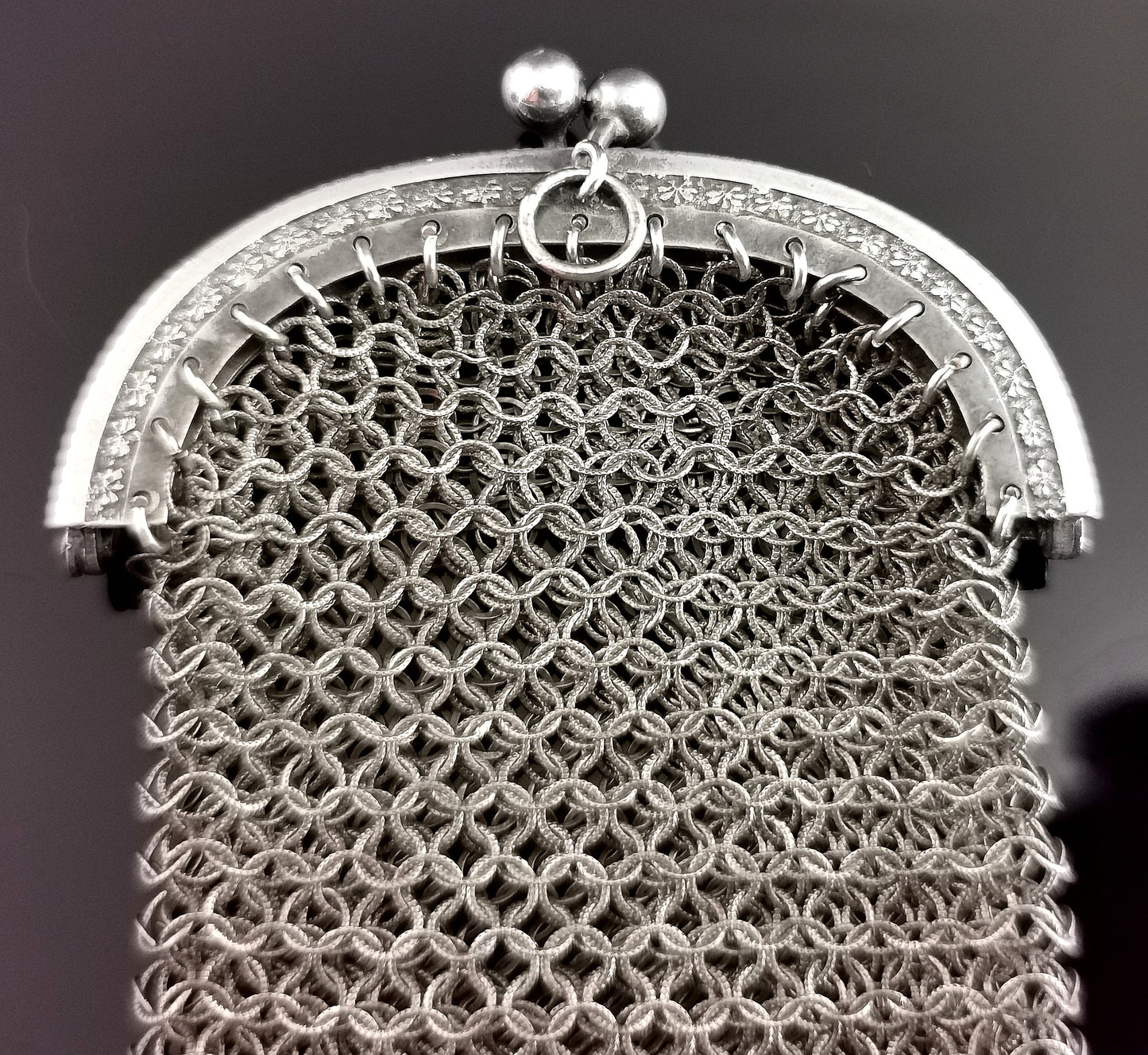 Antique French silver chatelaine purse, coin purse