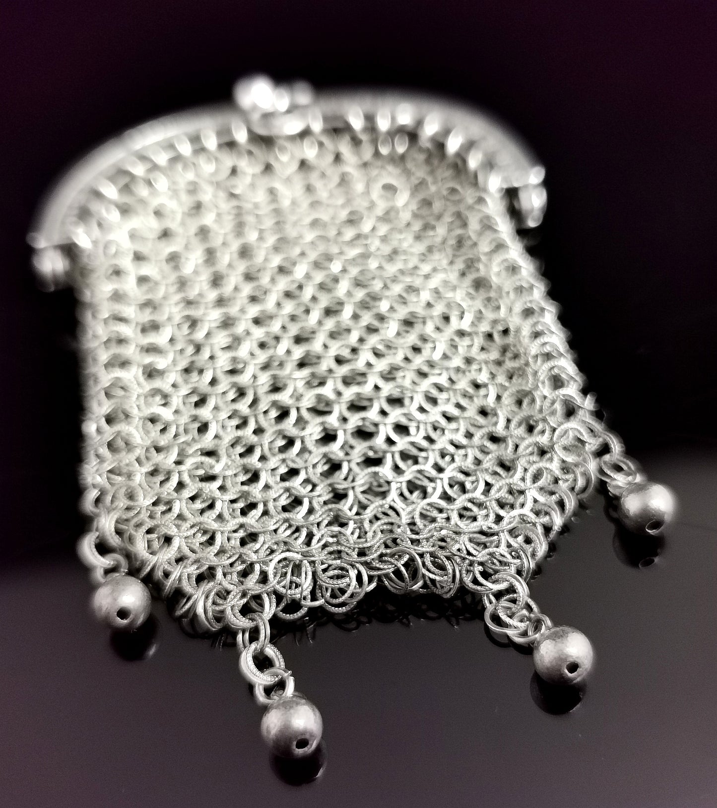 Antique French silver chatelaine purse, coin purse