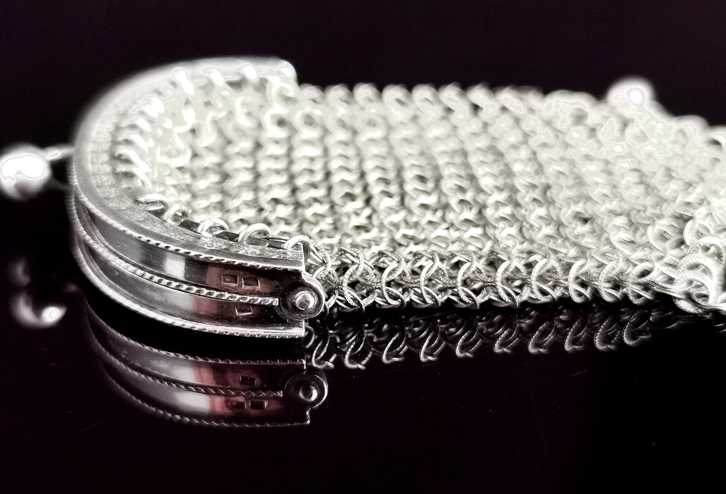Antique French silver chatelaine purse, coin purse