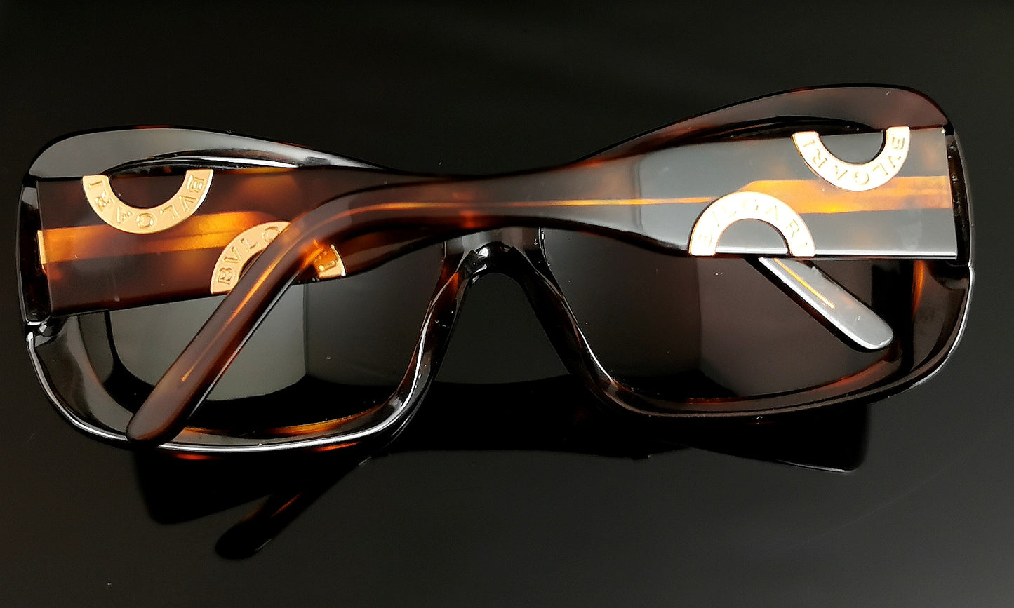 Bvlgari faux tortoiseshell sunglasses, gold tone logo