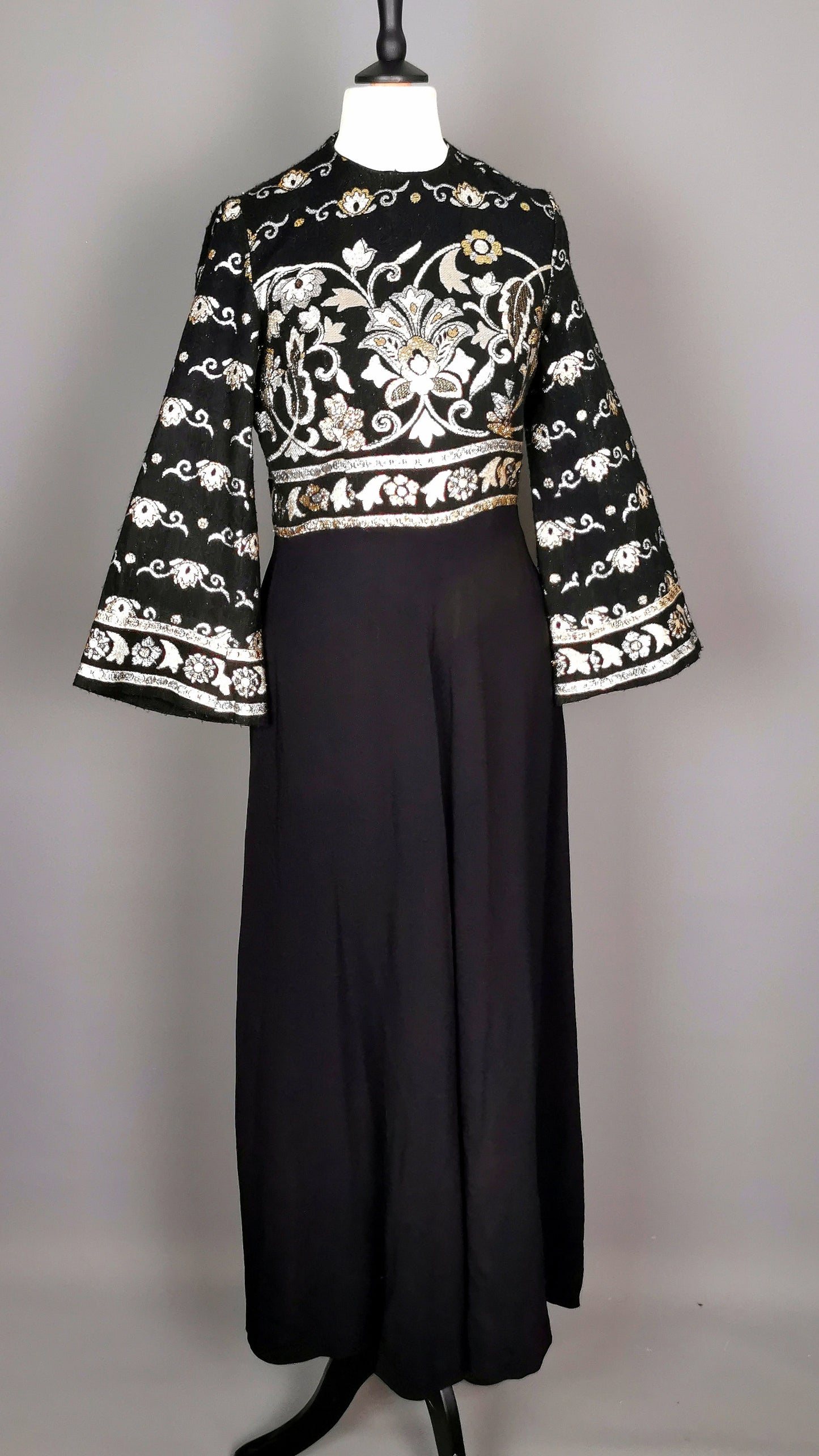 Vintage 1970s Brocade maxi dress, Bell sleeve