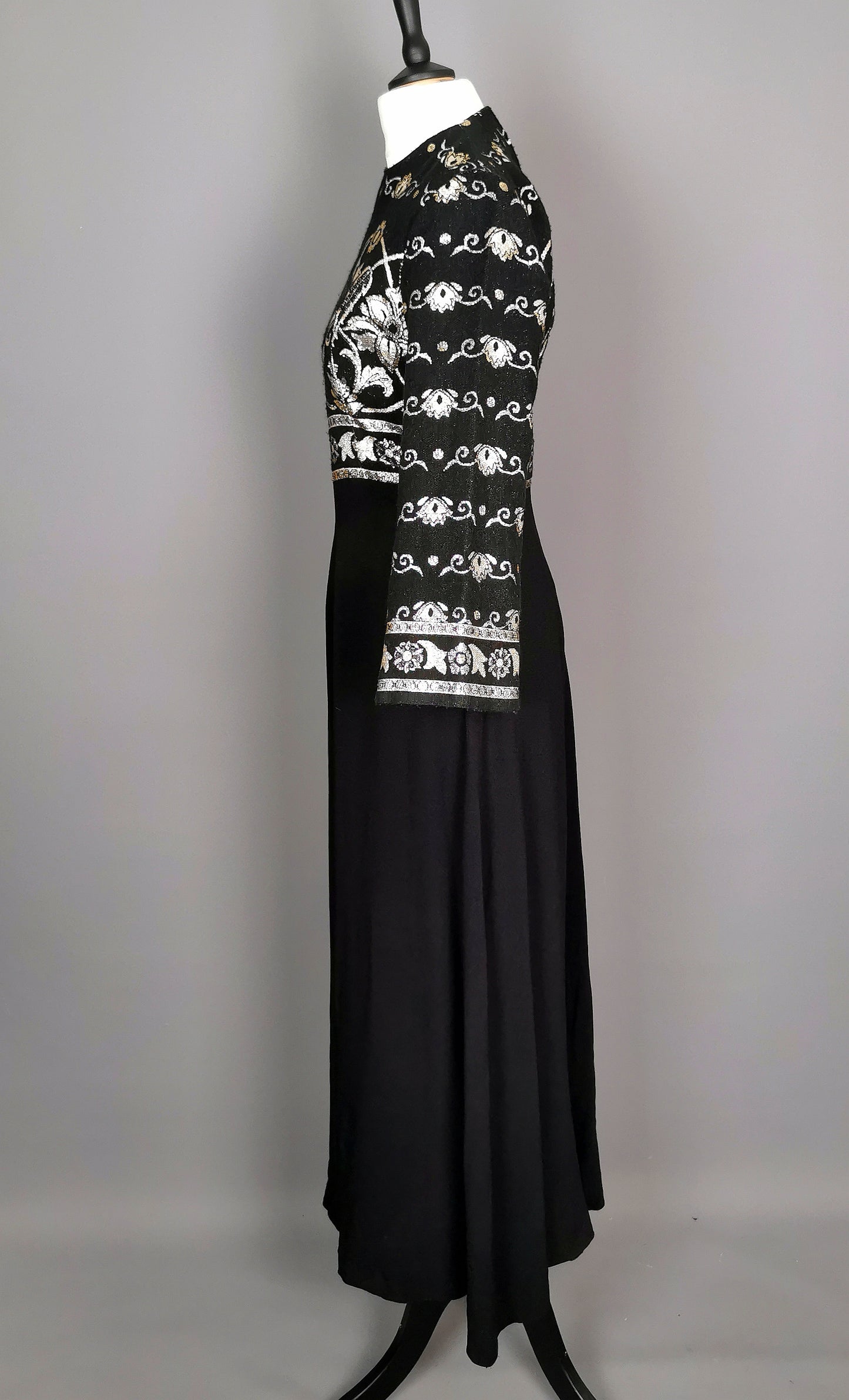 Vintage 1970s Brocade maxi dress, Bell sleeve
