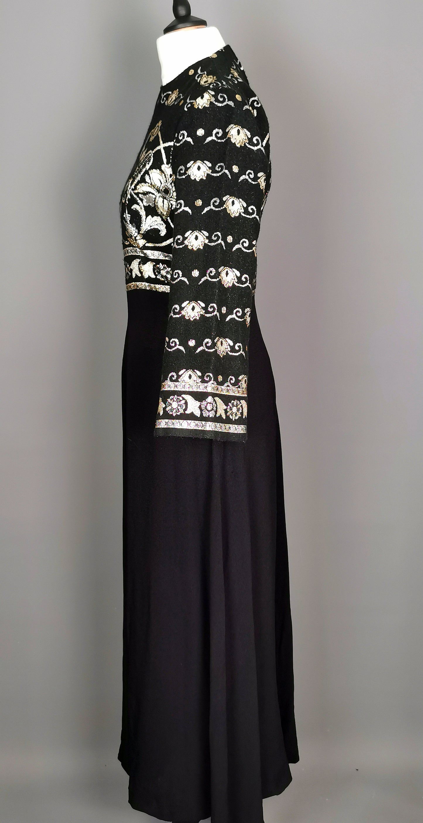 Vintage 1970s Brocade maxi dress, Bell sleeve