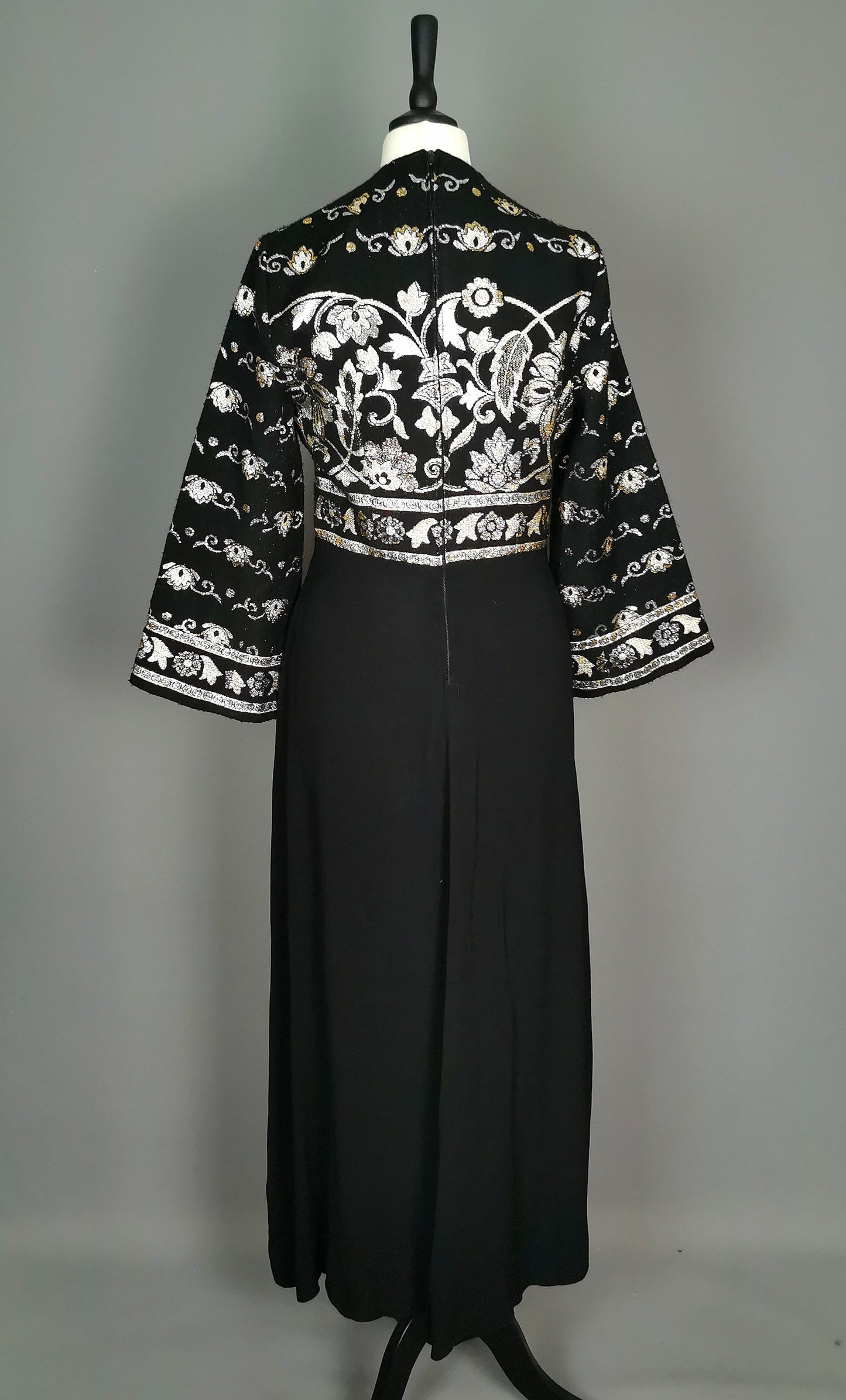Vintage 1970s Brocade maxi dress, Bell sleeve