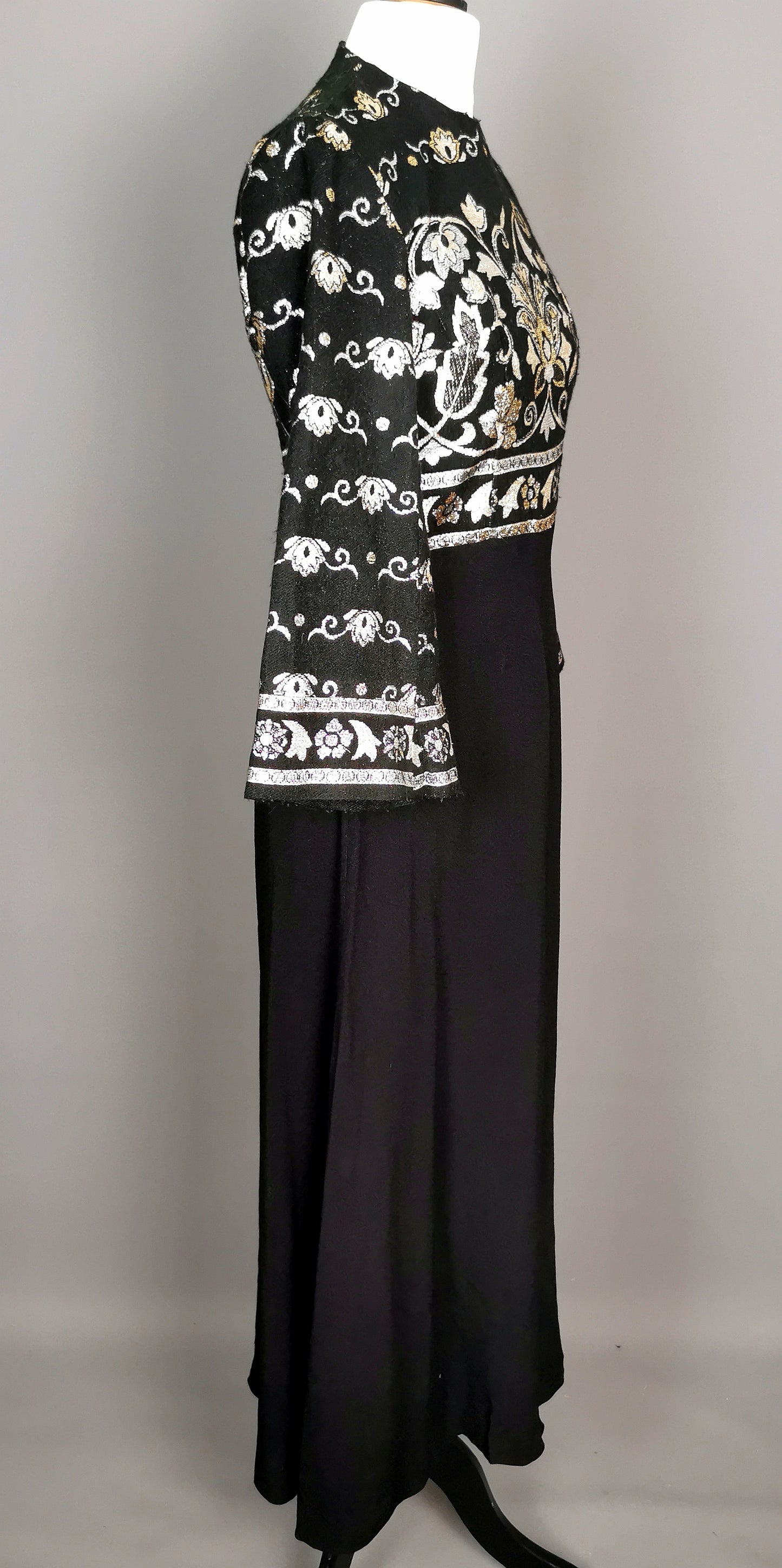Vintage 1970s Brocade maxi dress, Bell sleeve
