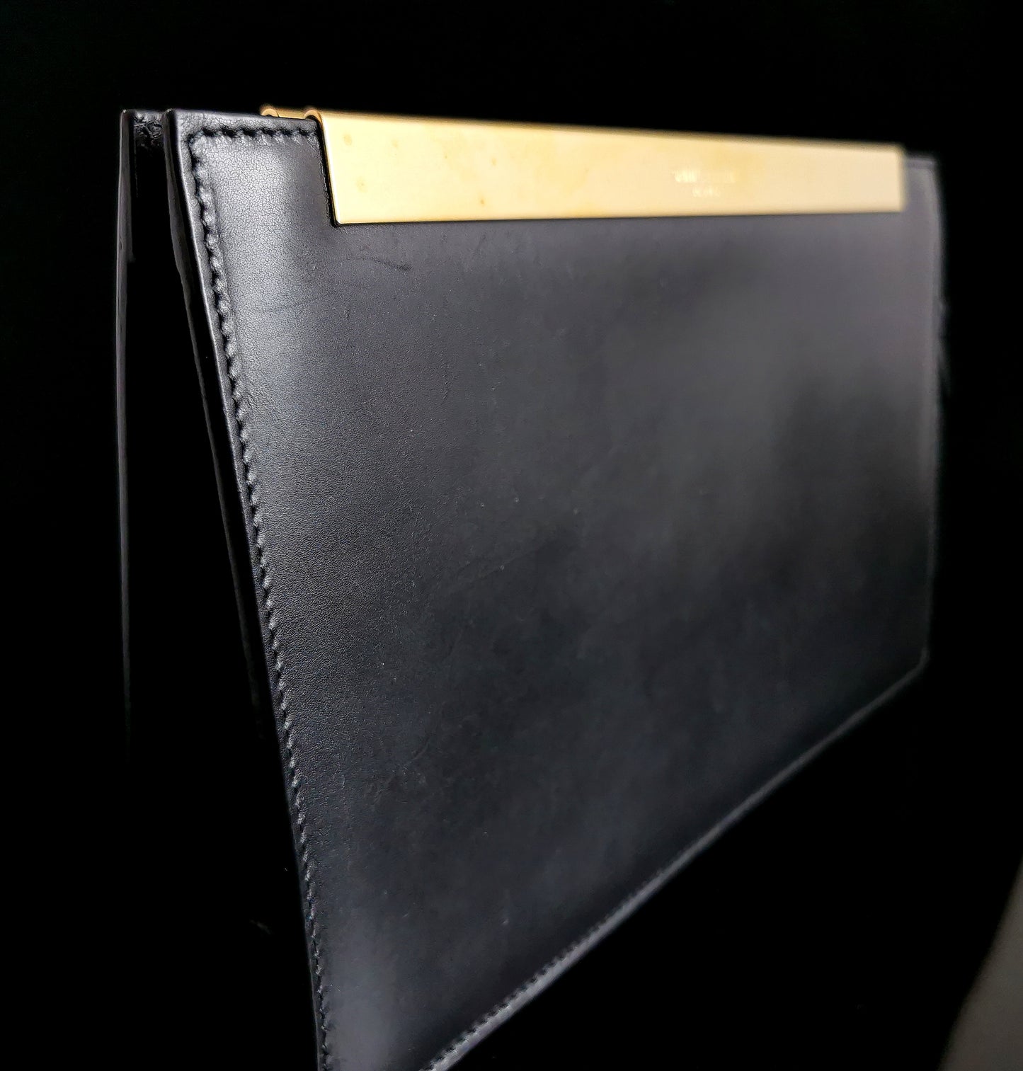 YSL black leather clutch purse, gold tone, handbag