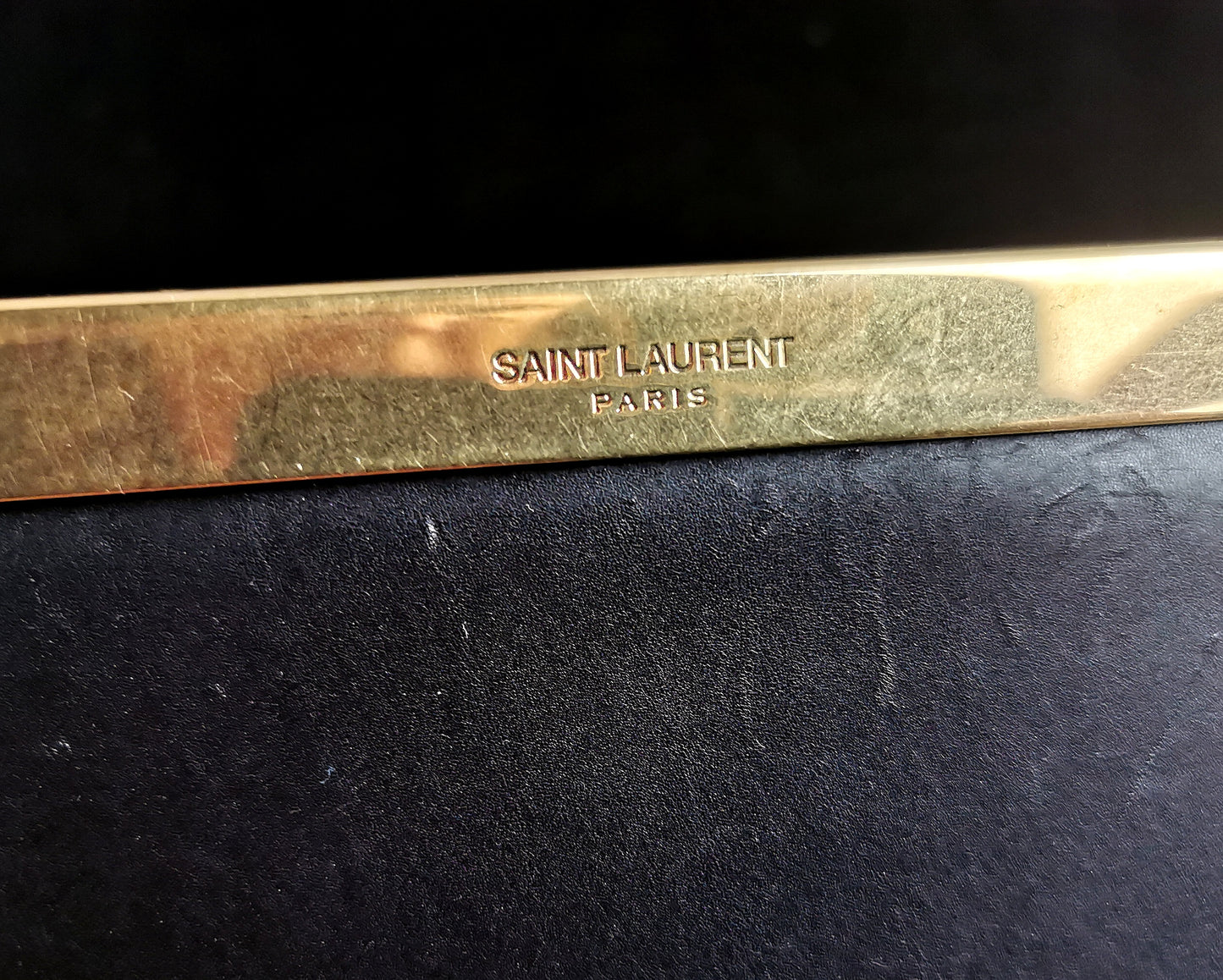 YSL black leather clutch purse, gold tone, handbag