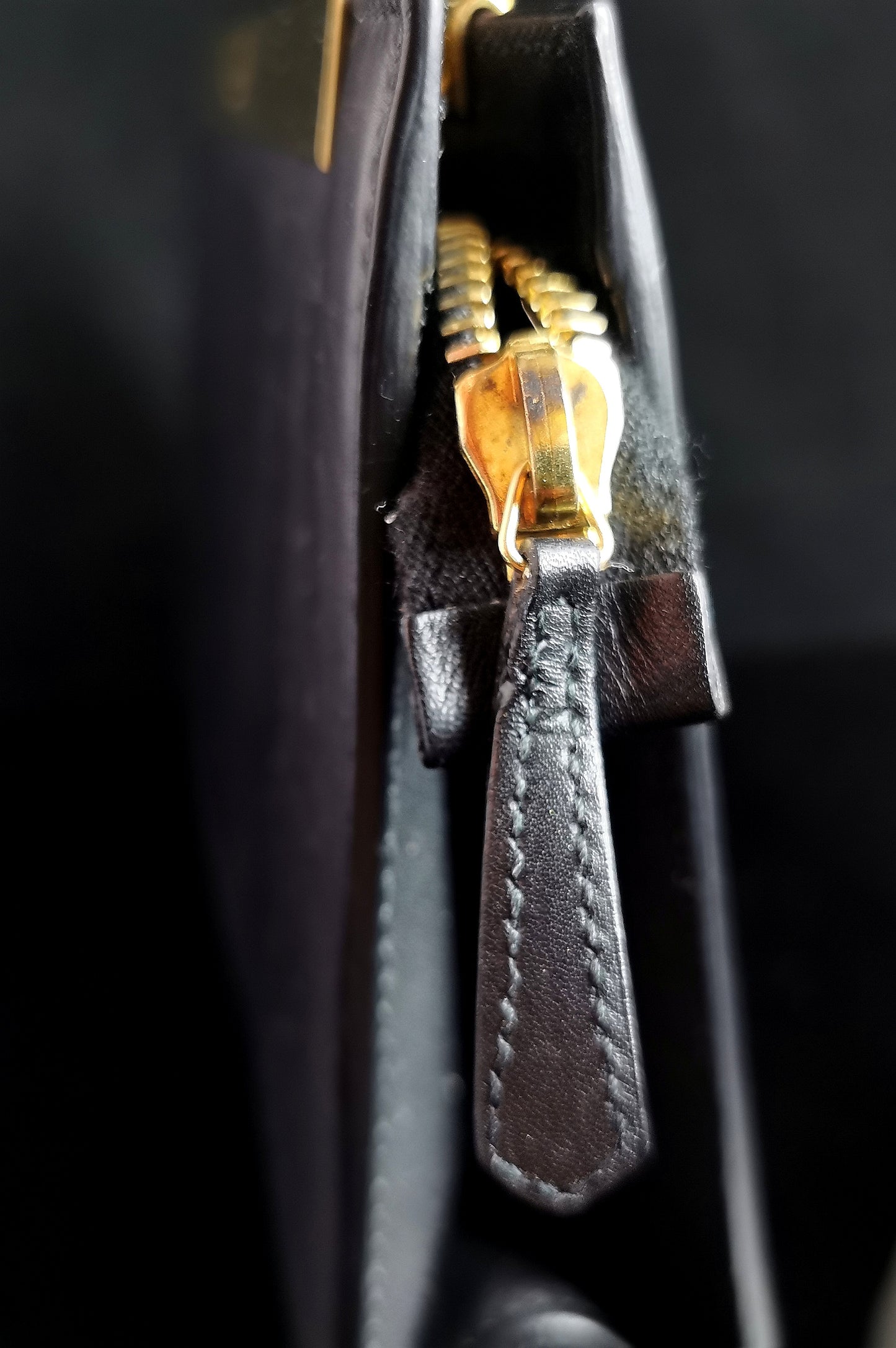YSL black leather clutch purse, gold tone, handbag